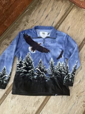 Wild Kind Bald Eagle Fleece Jacket Mens XL Full Zip Snow Forest Wildlife USA